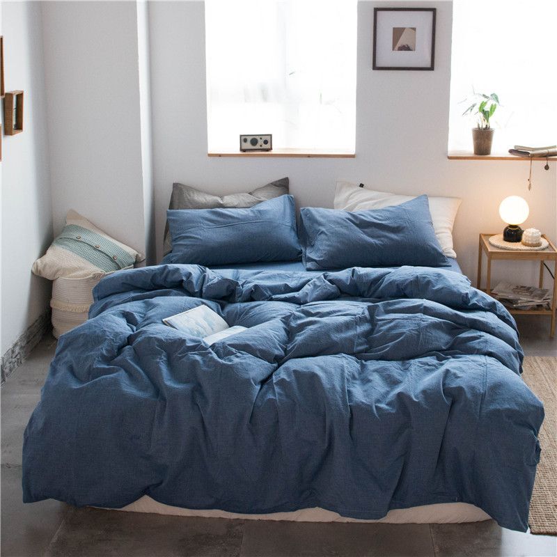 Cotton 4 Piece Set Modern Minimalist White Bed sheet kit_1.5m bed-quilt cover 200x 230cm (four-piece set)