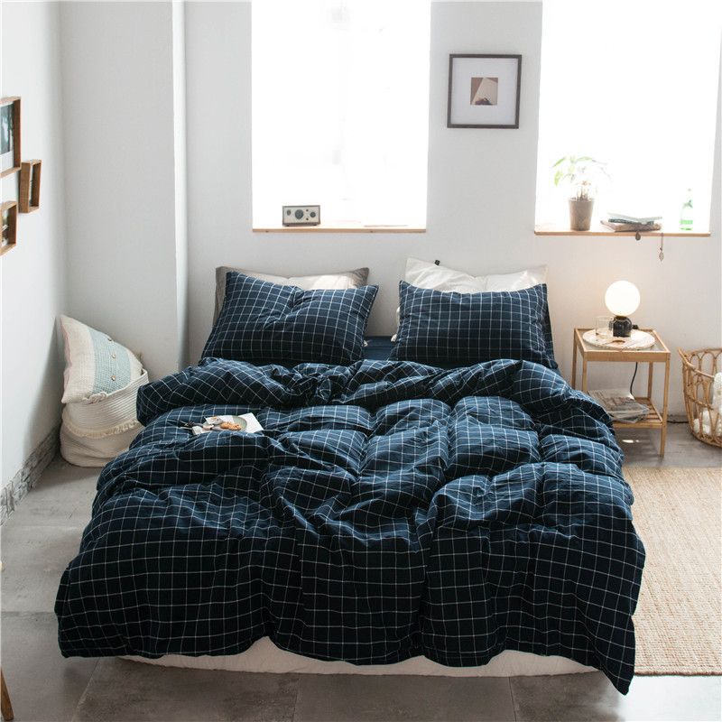 Cotton 4 Piece Set Modern Minimalist White Bed sheet kit_2.0m bed-enlarged quilt cover 220x 240cm four-piece set