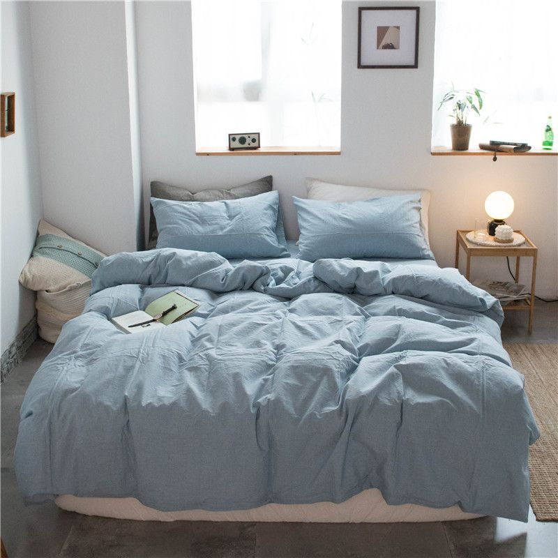 Cotton 4 Piece Set Modern Minimalist White Bed hat kit_1.8m bed-increase quilt cover 220x 240cm four-piece set