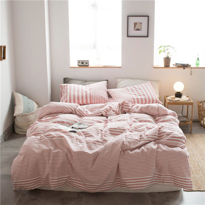 Cotton 4 Piece Set Modern Minimalist White Bed hat kit_1.8m bed-increase quilt cover 220x 240cm four-piece set