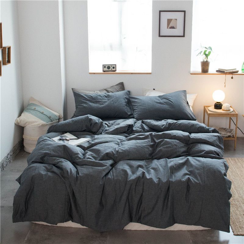Cotton 4 Piece Set Modern Minimalist White Bed hat kit_1.8m bed-increase quilt cover 220x 240cm four-piece set