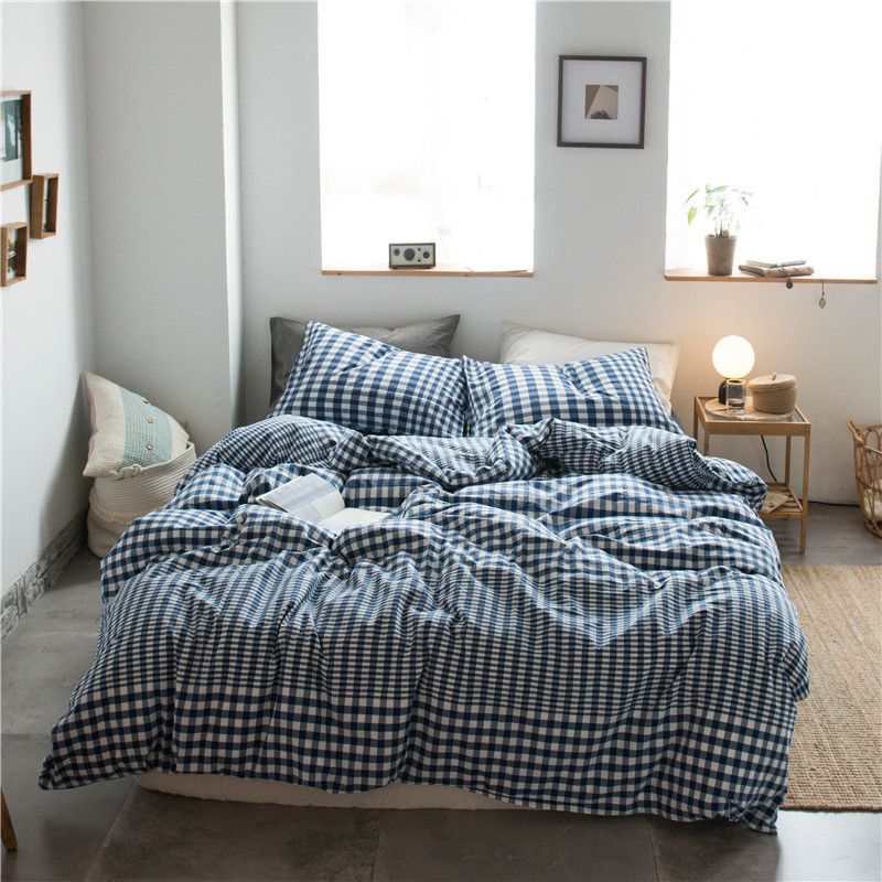 Cotton 4 Piece Set Modern Minimalist White Bed sheet kit_1.8m bed-quilt cover 200x 230cm (four-piece set)