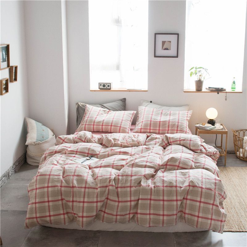 Cotton 4 Piece Set Modern Minimalist White Bed sheet kit_1.2m bed-quilt cover 150x 200 (3-piece set)