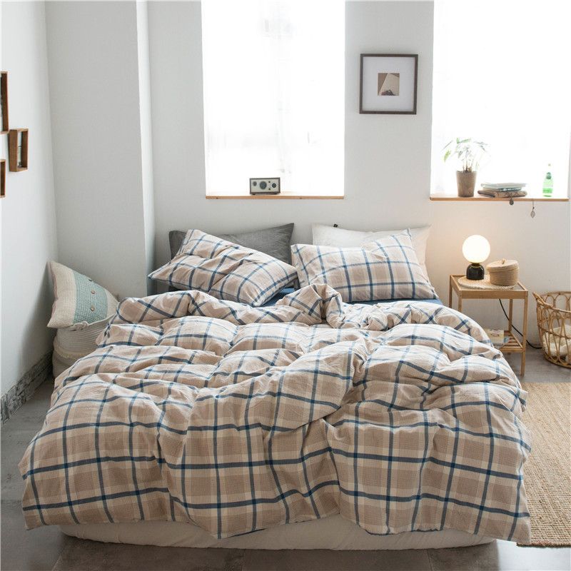 Cotton 4 Piece Set Modern Minimalist White Bed sheet kit_1.5m bed-quilt cover 200x 230cm (four-piece set)
