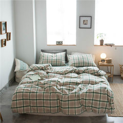 Cotton 4 Piece Set Modern Minimalist White Bed sheet kit_1.2m bed-quilt cover 150x 200 (3-piece set)