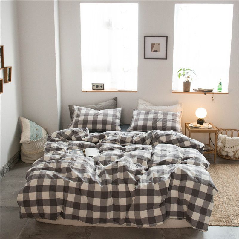 Cotton 4 Piece Set Modern Minimalist White Bed hat kit_1.8m bed-quilt cover 200x 230cm (four-piece set)