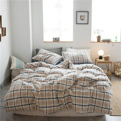 Cotton 4 Piece Set Modern Minimalist White Bed hat kit_1.8m bed-quilt cover 200x 230cm (four-piece set)
