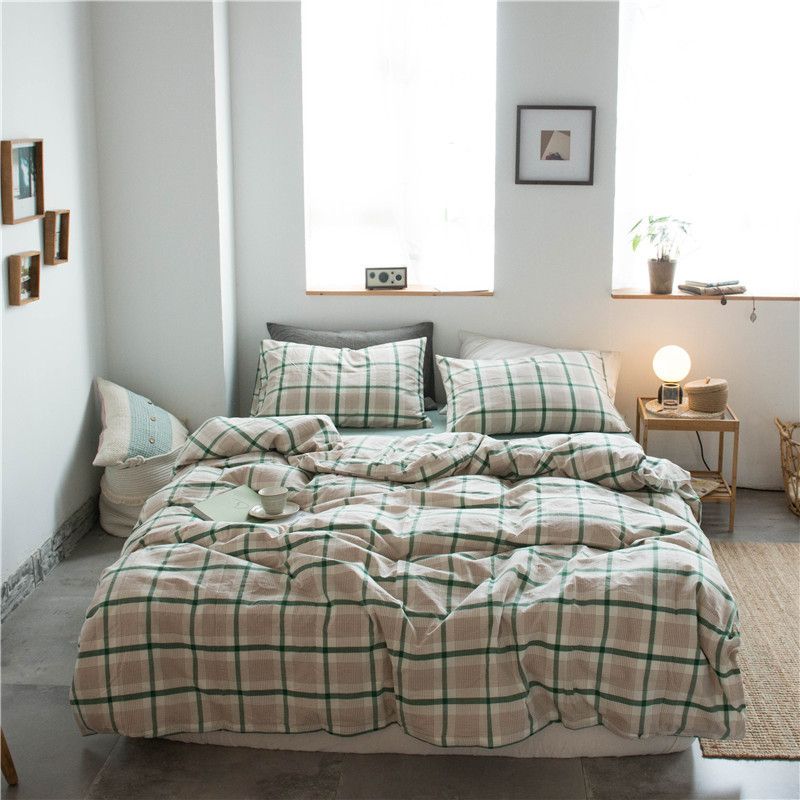 Cotton 4 Piece Set Modern Minimalist White Bed hat kit_1.8m bed-quilt cover 200x 230cm (four-piece set)