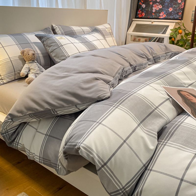 Qianjin Cotton Solid Color 4 Piece Bedding Set California Big Gray 1.5 m bed [bed sheet set] quilt cover 150*200cm bed sheet 