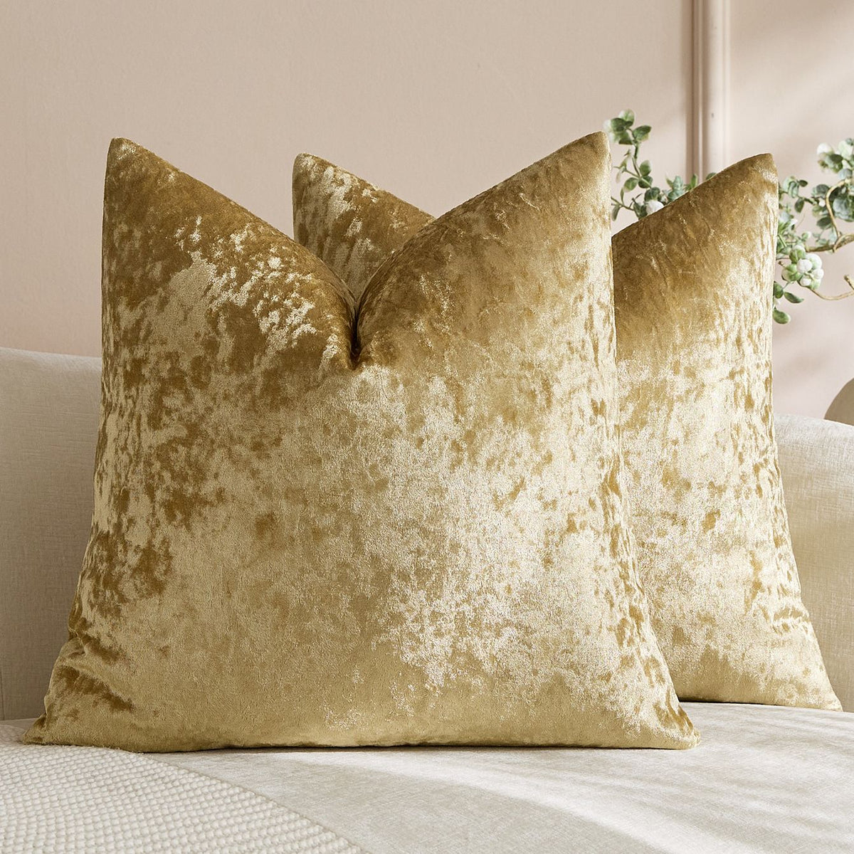 Ice Velvet Pillow Cover Polyester Solid Color 30x50cm Golden 50*50cm without pillow core