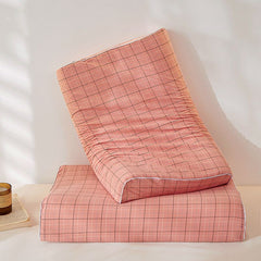 Mengxuan Cotton Pillowcase 4060 Grid - pink Latex cotton pillowcase 30*50 (single pack)