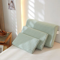 Mengxuan Cotton Pillowcase 4060 Small grid - new green Latex cotton pillowcase 30*50 (one pair)