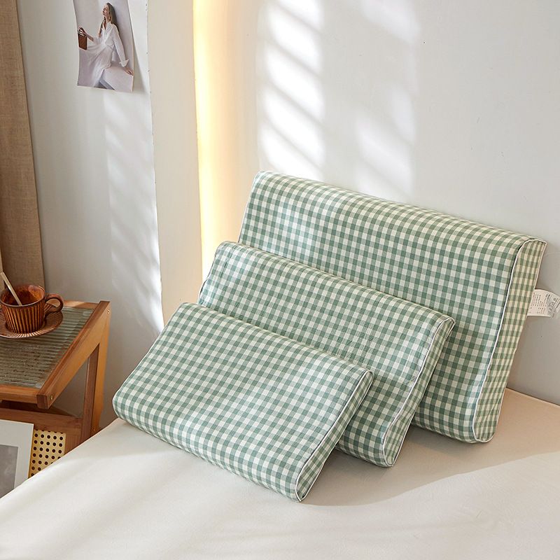 Mengxuan Cotton Pillowcase 4060 Small grid - new green Latex cotton pillowcase 40*60 (single pack)