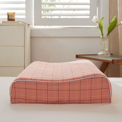 Mengxuan Cotton Pillowcase 4060 Lan three-part grid Latex cotton pillowcase 30*50 (single pack)