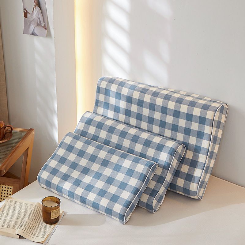 Mengxuan Cotton Pillowcase 4060 Lanbai zhongge Latex cotton pillowcase-44*27 (single pack)