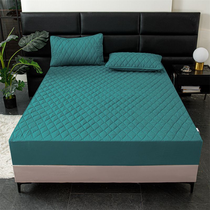 Waterproof Quilted Fitted Sheet Solid Color Toddler Dark green 1.8*2m single fitted sheet