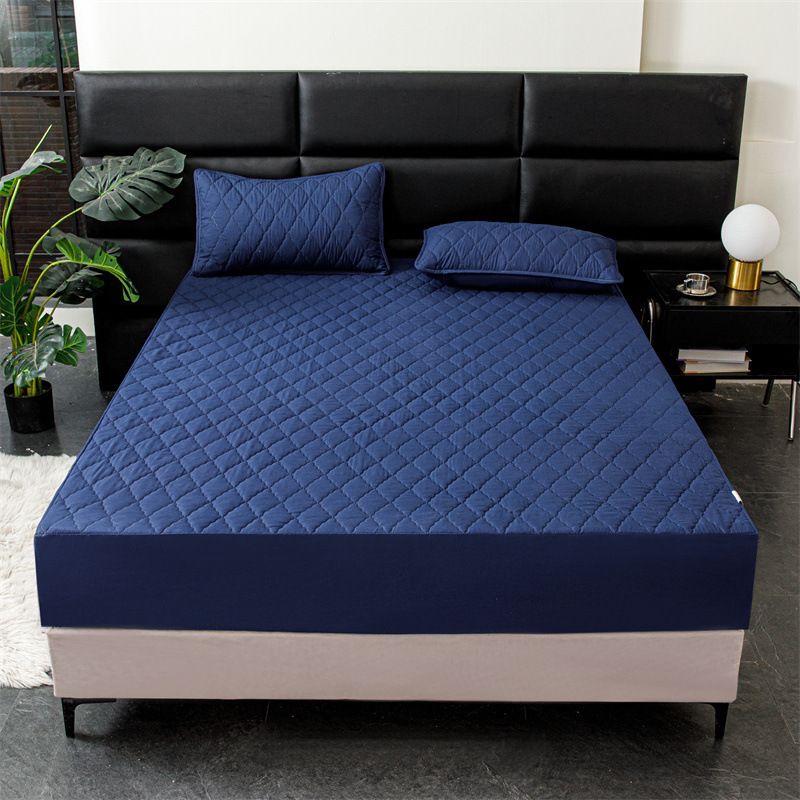 Waterproof Quilted Fitted Sheet Solid Color Toddler Navy blue 1.8*2.2m single fitted sheet