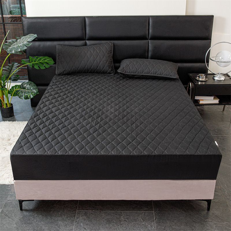Waterproof Quilted Fitted Sheet Solid Color Toddler Classic black 0.9*2m single fitted sheet
