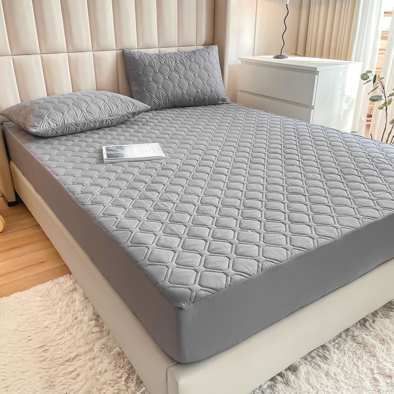 Waterproof Quilted Fitted Sheet Solid Color Toddler High-grade gray 1.2*2m single fitted sheet