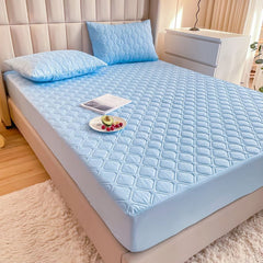 Waterproof Quilted Fitted Sheet Solid Color Toddler Sky blue 1.8*2m single fitted sheet