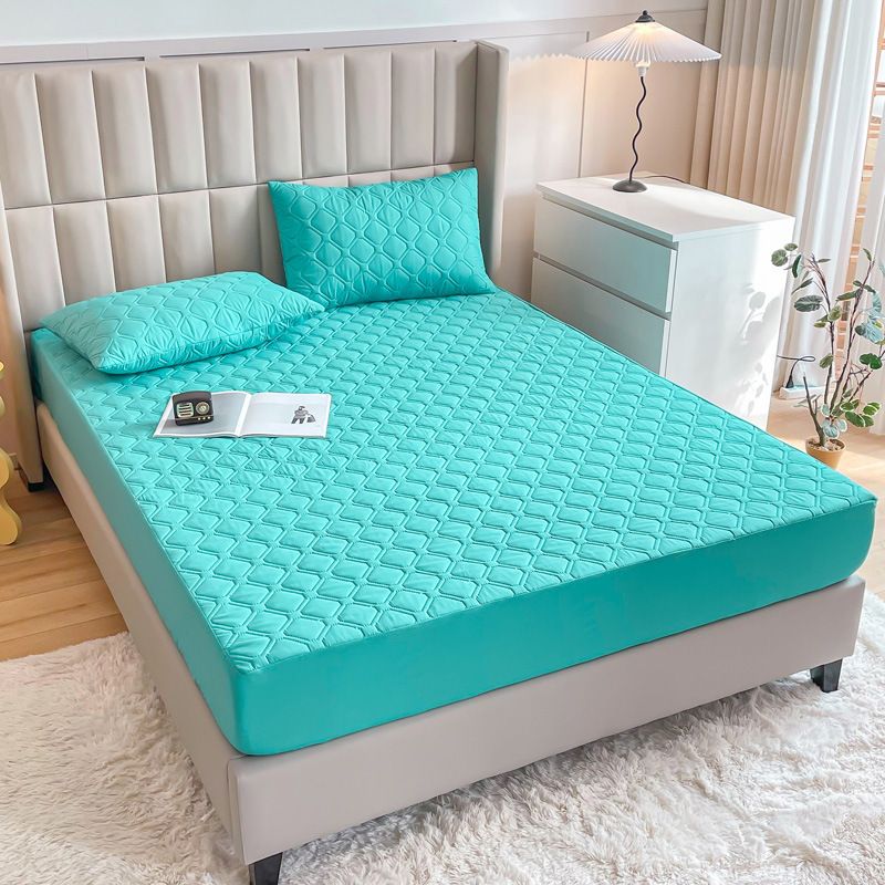 Waterproof Quilted Fitted Sheet Solid Color Toddler Elegant green 0.9*2m single fitted sheet