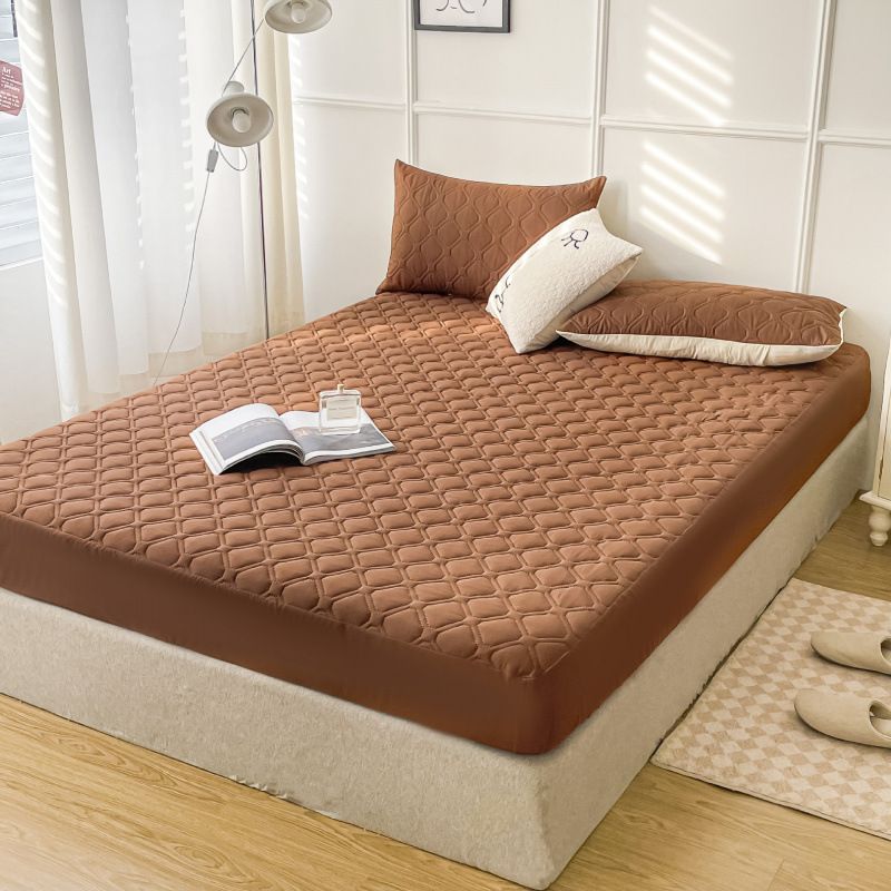 Waterproof Quilted Fitted Sheet Solid Color Toddler Dark coffee 1.8*2.2m single fitted sheet