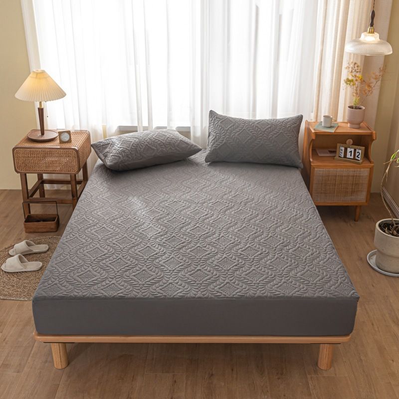 Waterproof Quilted Fitted Sheet Solid Color Toddler Phoenix gray 2.0*2.2m single fitted sheet
