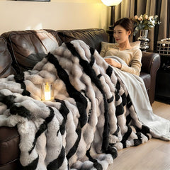 Class A Rabbit Fur Blanket Thickened Blanket Warm Blanket Home Decor Blanket - Pink - Size L  220-240cm