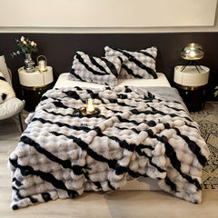Class A Rabbit Fur Blanket Thickened Blanket Warm Blanket Home Decor Blanket - Pink - Size L  220-240cm
