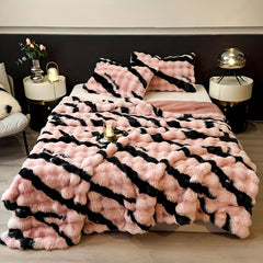 Class A Rabbit Fur Blanket Thickened Blanket Warm Blanket Home Decor Blanket - Pink - Size S  150-200cm