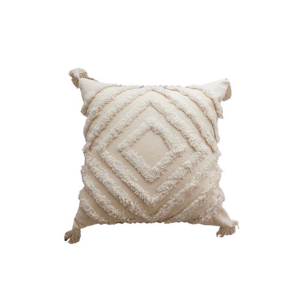 Chic Woven Throw Pillow Covers 1PC, 18x18 Inch Tufted Decorative Pillowcases with Tassels for Elevating Couch, Sofa & Living 