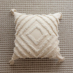 Chic Woven Throw Pillow Covers 1PC, 18x18 Inch Tufted Decorative Pillowcases with Tassels for Elevating Couch, Sofa & Living 