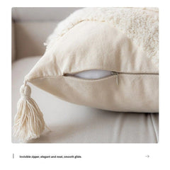 Chic Woven Throw Pillow Covers 1PC, 18x18 Inch Tufted Decorative Pillowcases with Tassels for Elevating Couch, Sofa & Living 