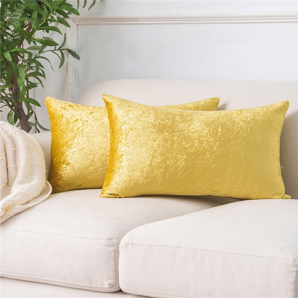 Set of 2 Gold Throw Pillow Covers Super Soft Pillows Lumbar Modern Rectangle Decorative Bed Pillow Cover for Couch Patio, 12x