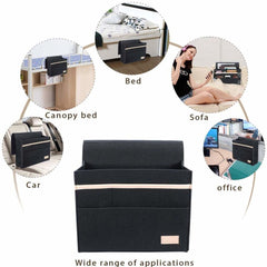 Bedside Caddy, Bed Organizer and Power Strip Holder,Versatile Bedside Storage Caddy for Home,Dorm,Bunk,Hospital,Crib Bed (Bla