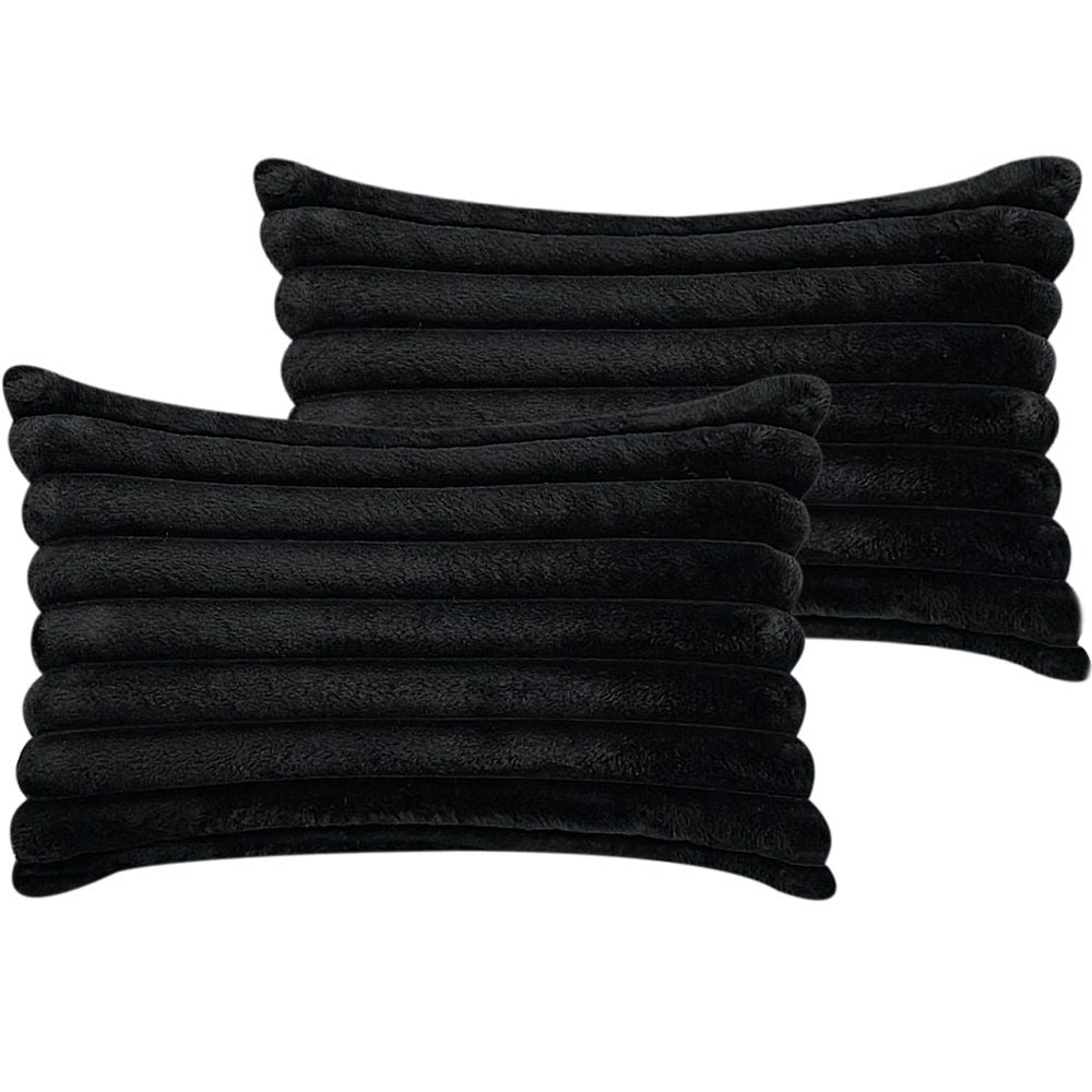 Fur Plush Lumbar Throw Pillow Covers 12x20 Set of 2, Luxury Soft Fluffy Striped Decorative Pillow Covers for Sofa, Couch, Liv