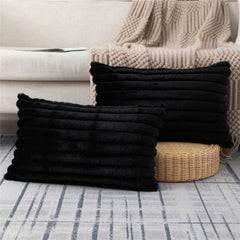 Fur Plush Lumbar Throw Pillow Covers 12x20 Set of 2, Luxury Soft Fluffy Striped Decorative Pillow Covers for Sofa, Couch, Liv