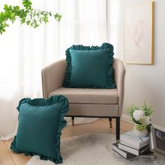 18x18 Luxury Pillow Covers, Set of 2 Decorative Velvet Ruffle Cushion Pillow Covers for Sofa Couch（turquoise green）