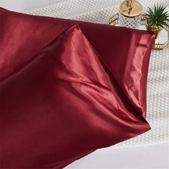 Pillow Case 2 Pack Pillowcase for Hair and Skin Satin Pillow Covers with Zipper Closure (Queen( 20x30in)-Wine Red