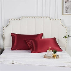 Pillow Case 2 Pack Pillowcase for Hair and Skin Satin Pillow Covers with Zipper Closure (Queen( 20x30in)-Wine Red