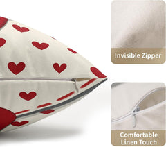 Valentines Day Lumbar Pillow Covers 12x20 Inch Set of 2 Red Heart Beige Envelope Cotton Linen Decorative Throw Pillow Case Ho