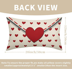 Valentines Day Lumbar Pillow Covers 12x20 Inch Set of 2 Red Heart Beige Envelope Cotton Linen Decorative Throw Pillow Case Ho