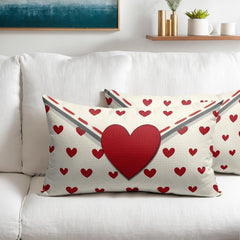 Valentines Day Lumbar Pillow Covers 12x20 Inch Set of 2 Red Heart Beige Envelope Cotton Linen Decorative Throw Pillow Case Ho