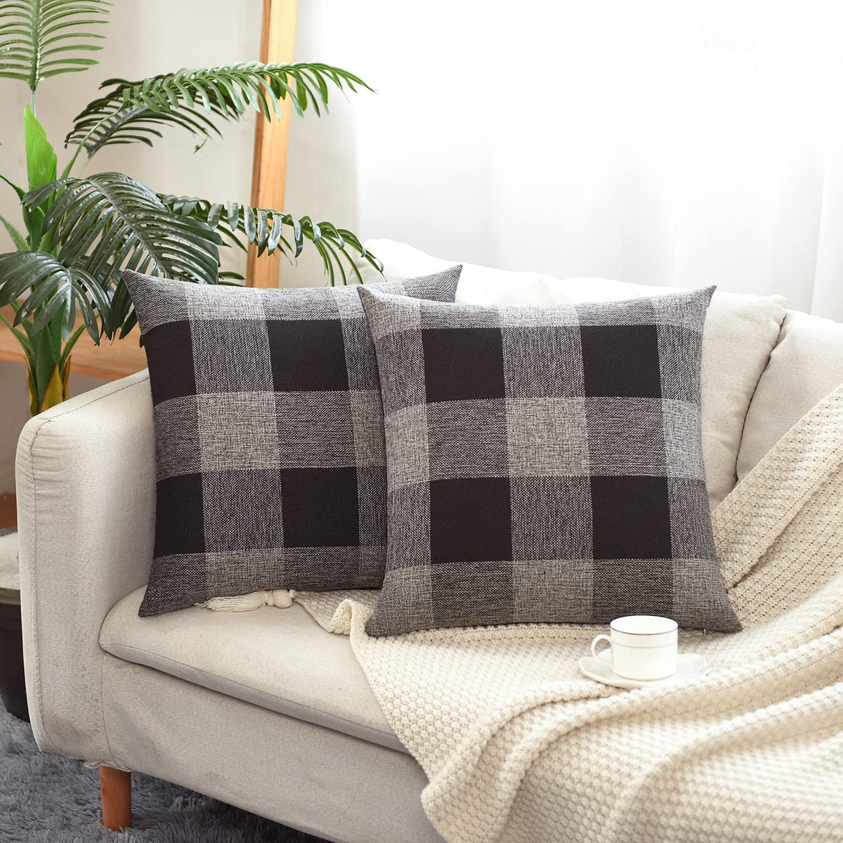 Set of 2 Buffalo Check Plaid Pillow Covers Farmhouse Rustic Pillow Cases, Cotton Linen Throw Pillow Covers Cushion Case for H
