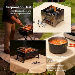 Fireproof Camping Blanket - Heat-Resistant Fiberglass Mat for Outdoor Cooking, BBQ & Emergency (Khaki 23.75" x 31.5")