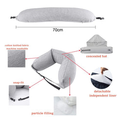 Travel Neck Pillow for Airplane Memory Foam Hooded Neck Travel Pillow 3 in 1 Travel Pillow for Head Neck Waist Support Soft R