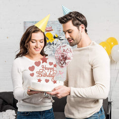 Rose Gold Happy Birthday Toppers, Glitter Star Heart Cupcake Topper with Confetti Balloon Cake Topper for Valentine's