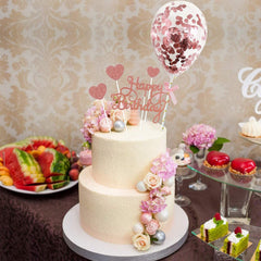 Rose Gold Happy Birthday Toppers, Glitter Star Heart Cupcake Topper with Confetti Balloon Cake Topper for Valentine's