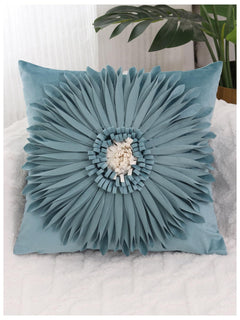 3D Flower Decor Throw Pillow Covers Pillowcases Cushion Covers for Home Bed Room Decor Dusty Blue 18"x18"