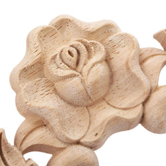 Wooden Carved Rose Appliques Onlays, 4-Pack Unpainted Rose Carvings Decals for Cabinet Drawer Wall Headboard Dresser